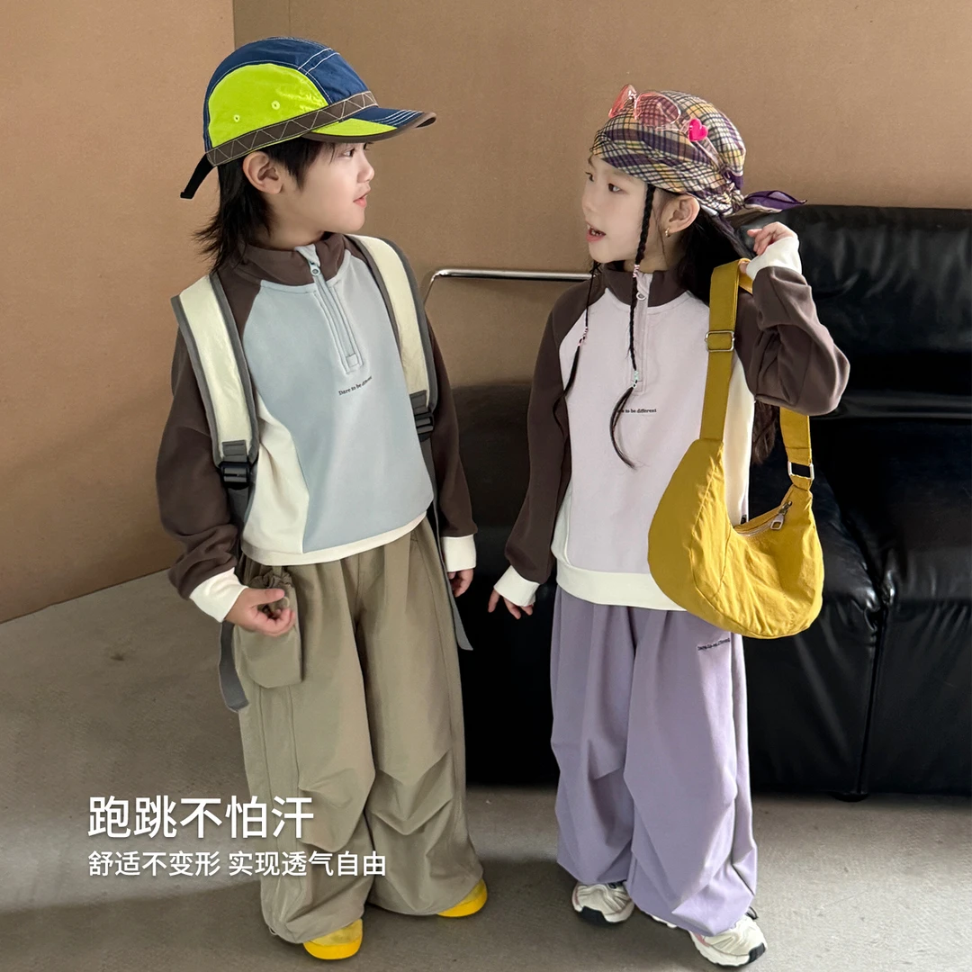 【D标】儿童秋季户外风插肩袖拼色男童女童休闲卫衣-83165