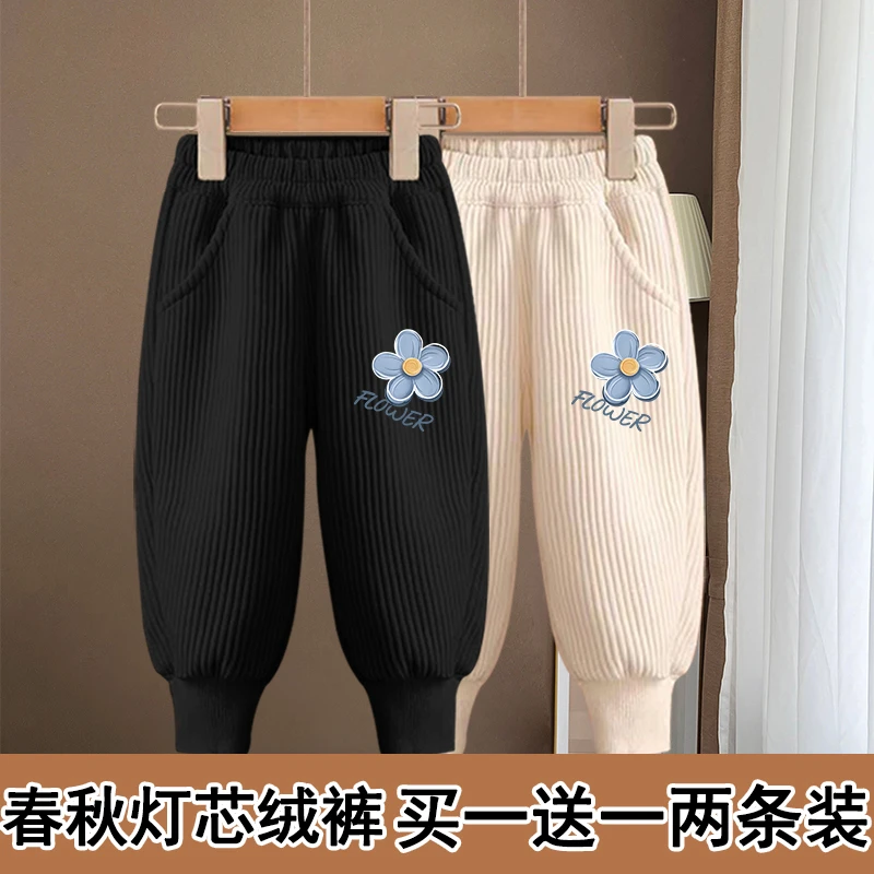儿童薄款裤子春秋灯芯绒裤新款男童中大童印花运动休闲百搭薄裤子