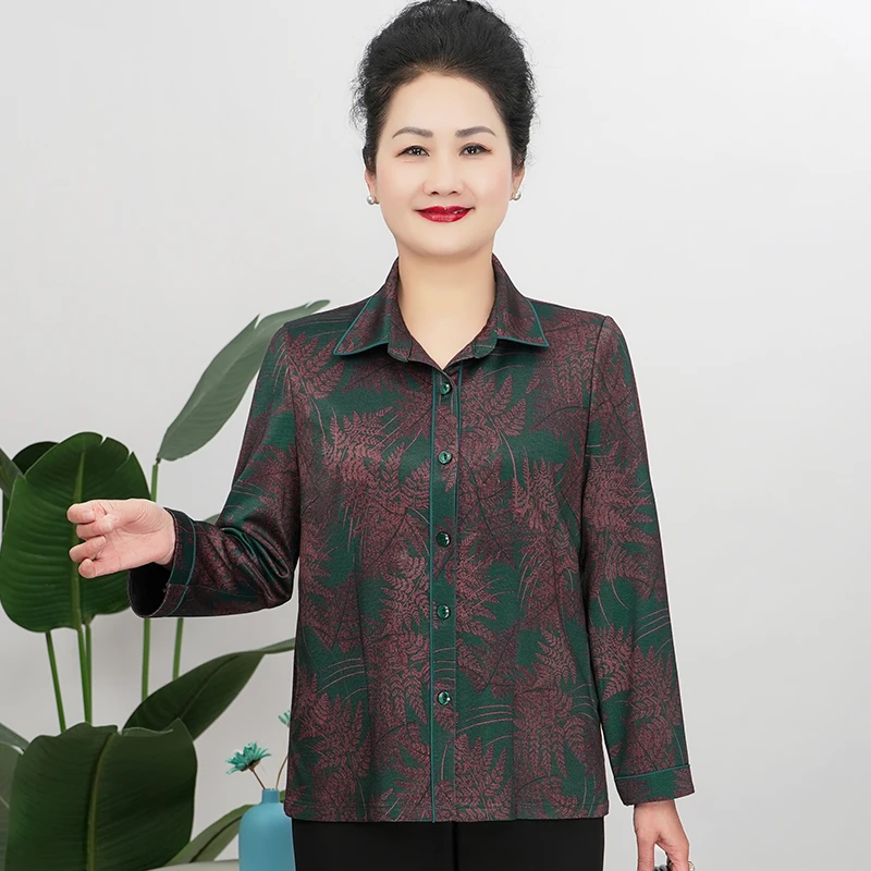 V/雅鹿女装奶奶装2025秋季新款翻领长袖衬衫时尚老年人衣服A5706
