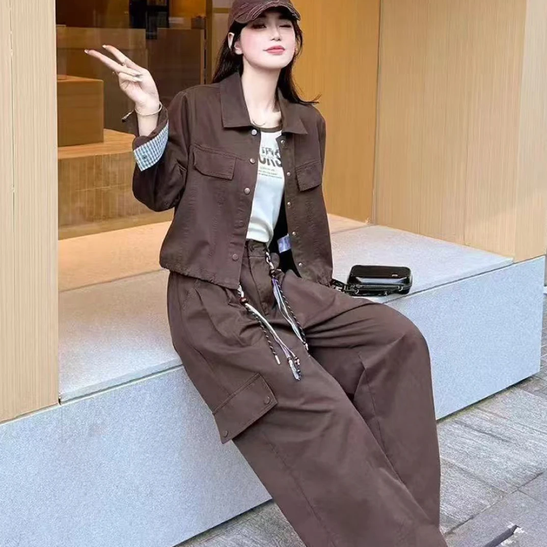 苏琳琳 欧韩休闲时尚套装2025秋背心翻领长袖外套阔腿长裤三件套