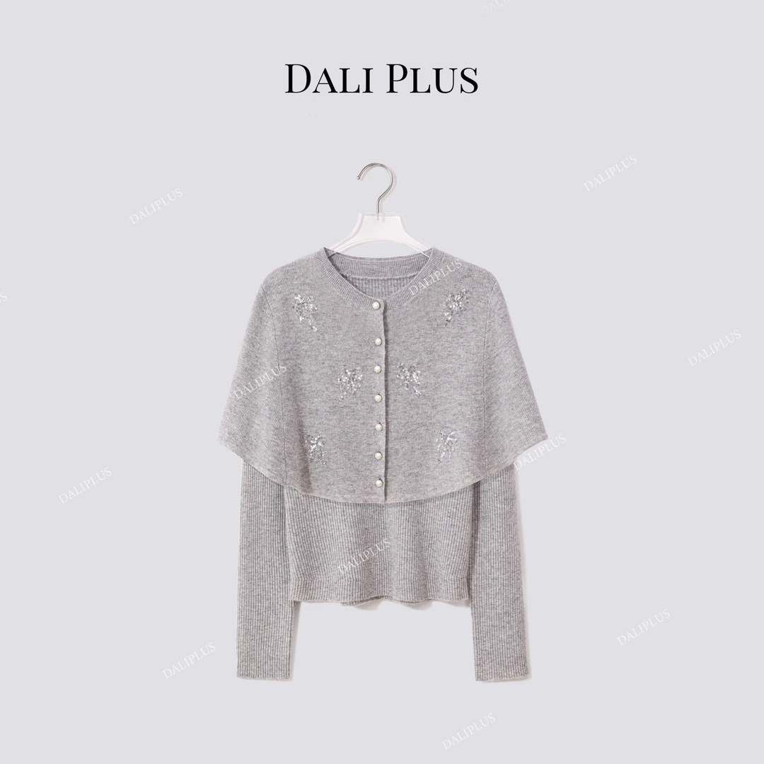 DALI PLUS“两件套手工绣花披肩+毛衣”套头长袖针织-D5LT2247-1
