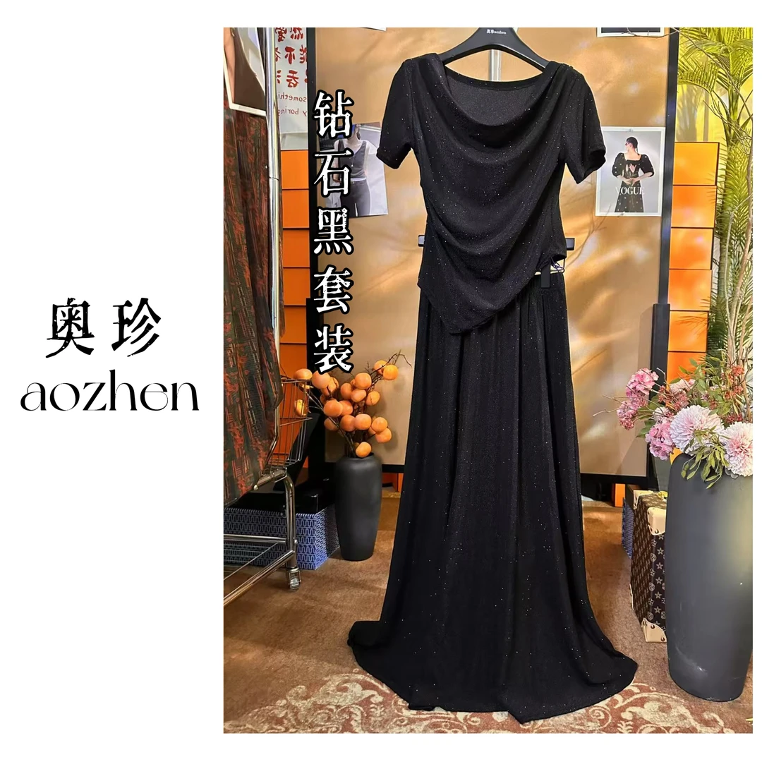 【钻石人生】深圳南油定制款显瘦重工不规则烫钻上衣高腰半裙套装