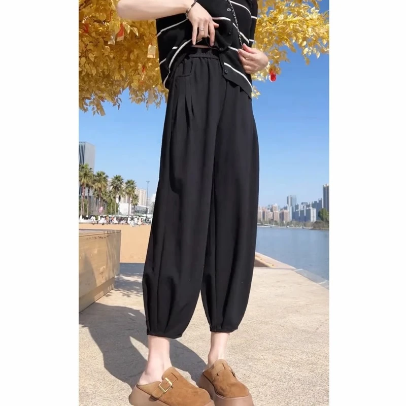 垂感哈伦裤女显瘦萝卜裤夏裤小个子高腰显瘦阔腿裤百搭九分休闲裤