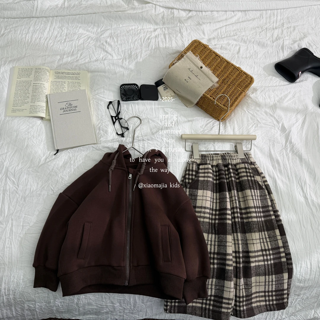 现货-小马家2025冬款时尚连帽卫衣外套D-6753宽松拉链款男女童