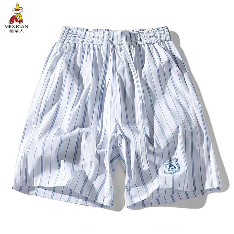 Mexican/稻草人薄款夏季透气五分裤速干百搭大码运动提花条纹短裤