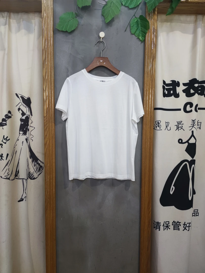 麦寻TXSFS99A圆领白色纯棉短袖百搭女宽松T恤夏季上衣