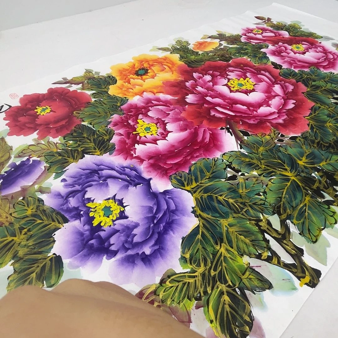 国画金枝玉叶千层牡丹