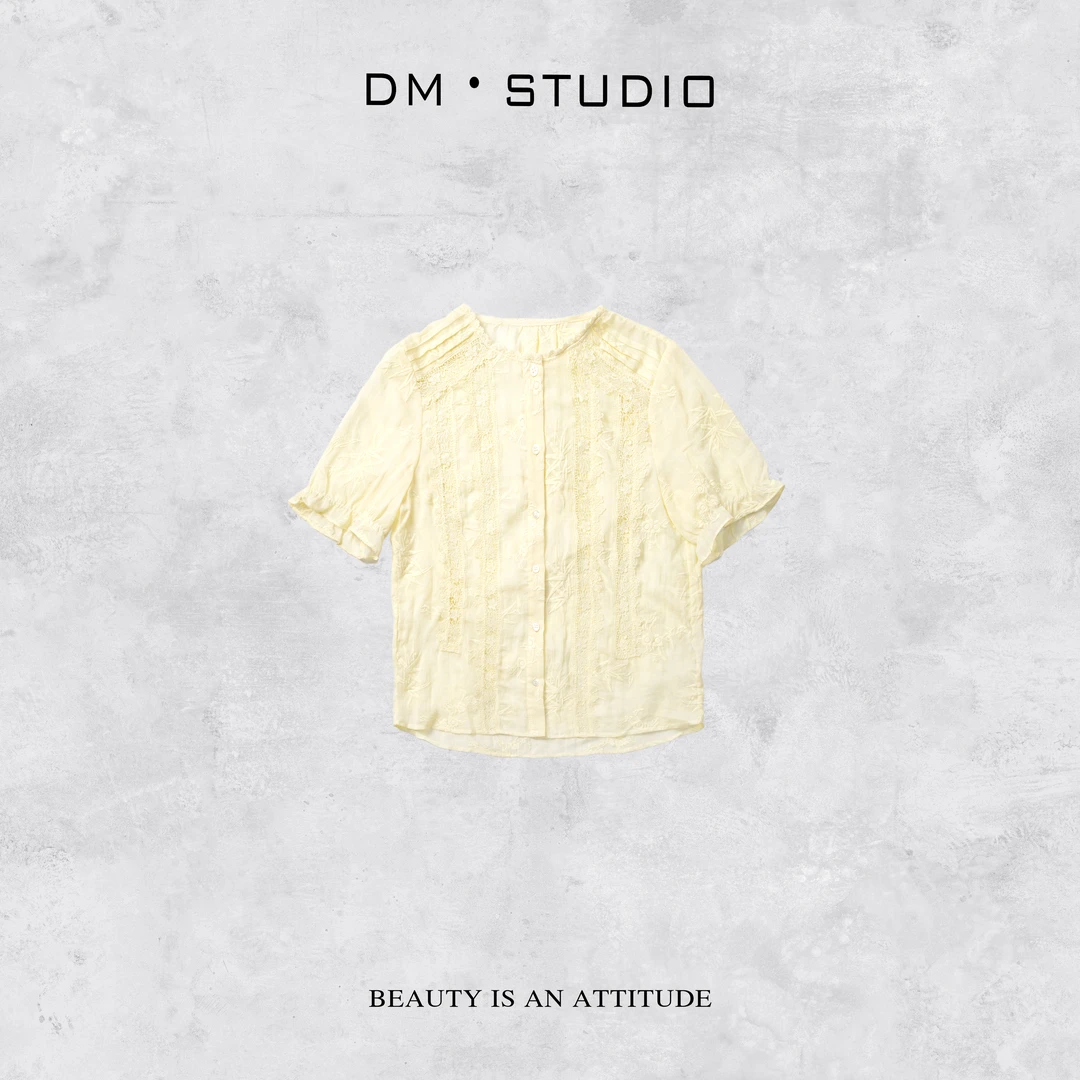DEDM•STUDIO/夏季绣花镂空透气精致感排扣短袖衬衣2504CS/6555