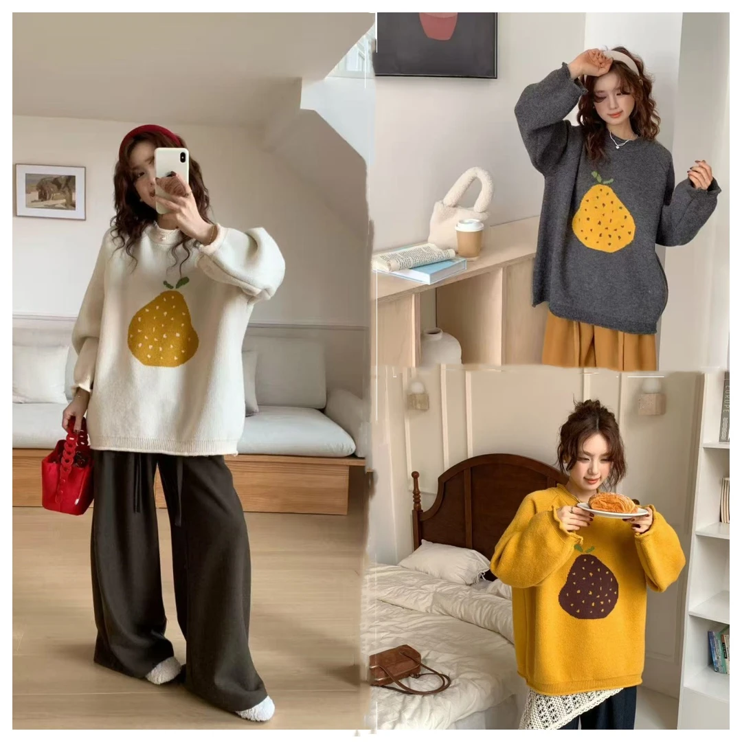 孕妇装秋装新款秋冬外穿提花套头长袖宽松休闲百搭针织毛衣上衣