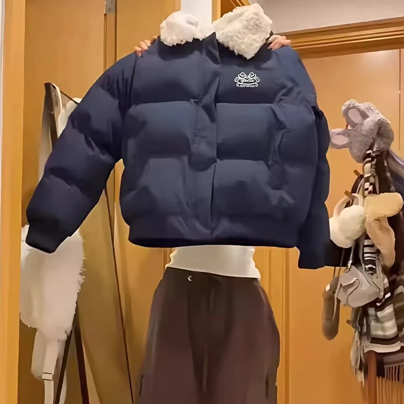 复古美式短款羊羔棉服外套冬季翻领加厚保暖新款棉衣棉袄