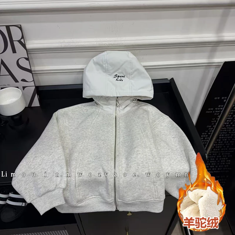 加绒款羊驼绒儿童冬季休闲卫衣连帽外套