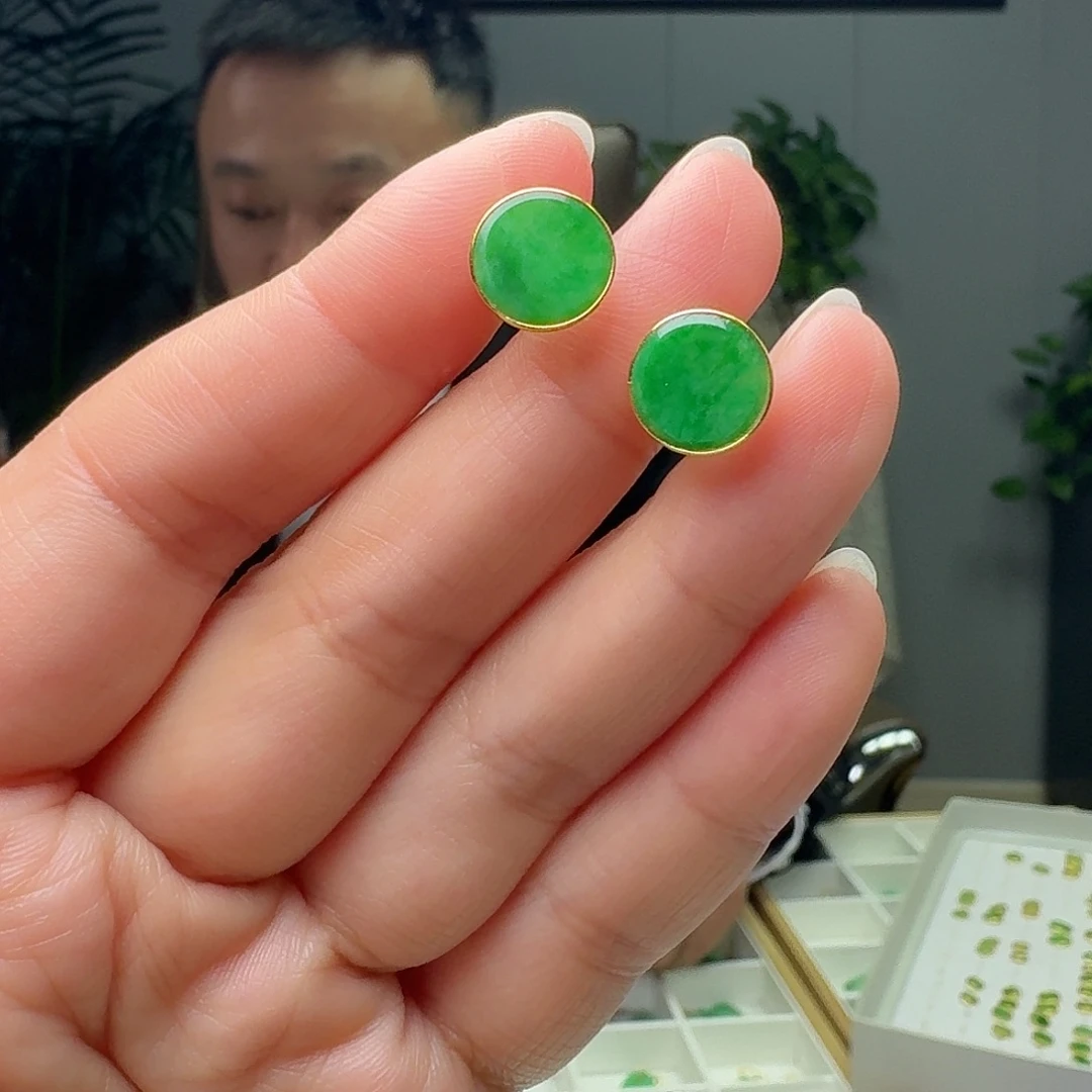 翡翠18K金镶嵌耳饰多样性发货其一