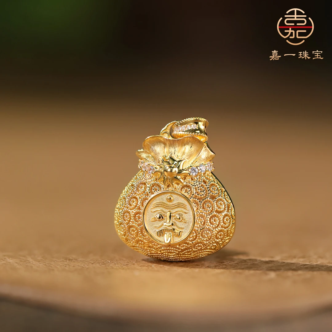 【嘉一珠宝】扎基拉姆18k金项链吊坠挂坠钱袋子彩工艺时尚百搭配件