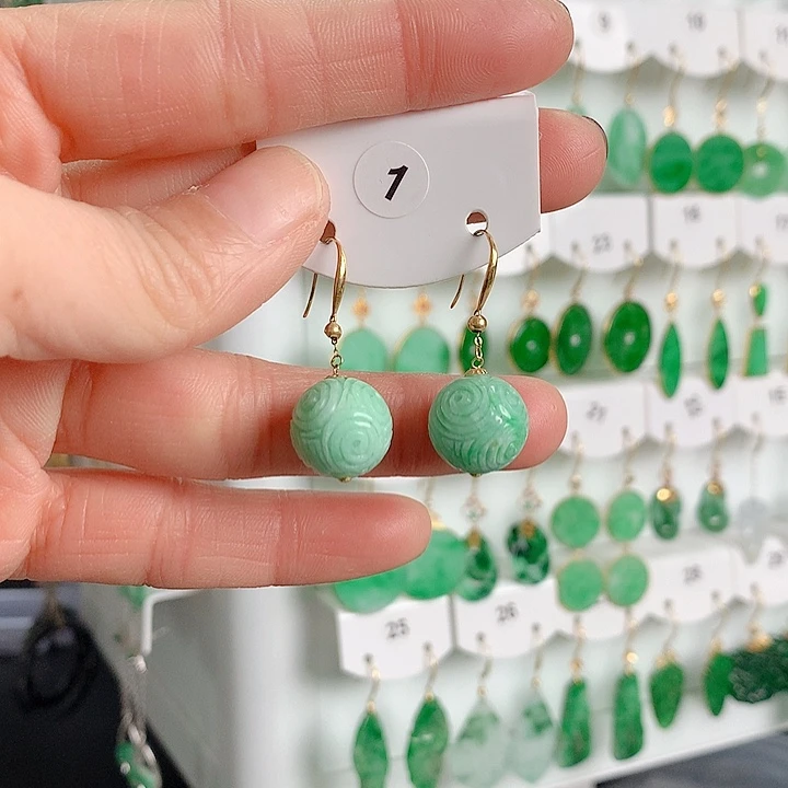 翡翠耳饰18K金镶嵌翡翠