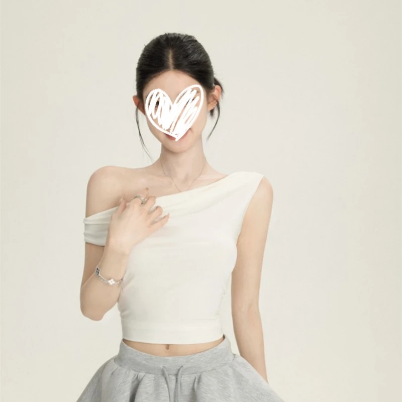 YIDENG2025夏季新款纯欲T恤性感辣妹修身显瘦短款一字肩百搭上衣