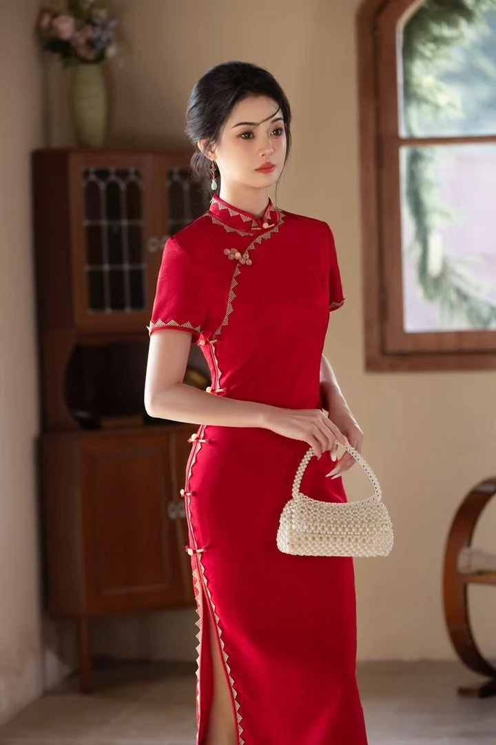 夏款-【红颜】重工设计师款长款气质夏季复古风日常中国风显瘦旗袍