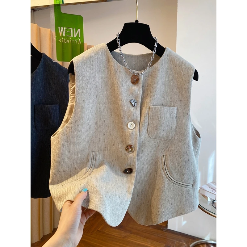 7776高端老钱风西装马甲女春季新款宽松休闲外穿无袖马夹背心上衣