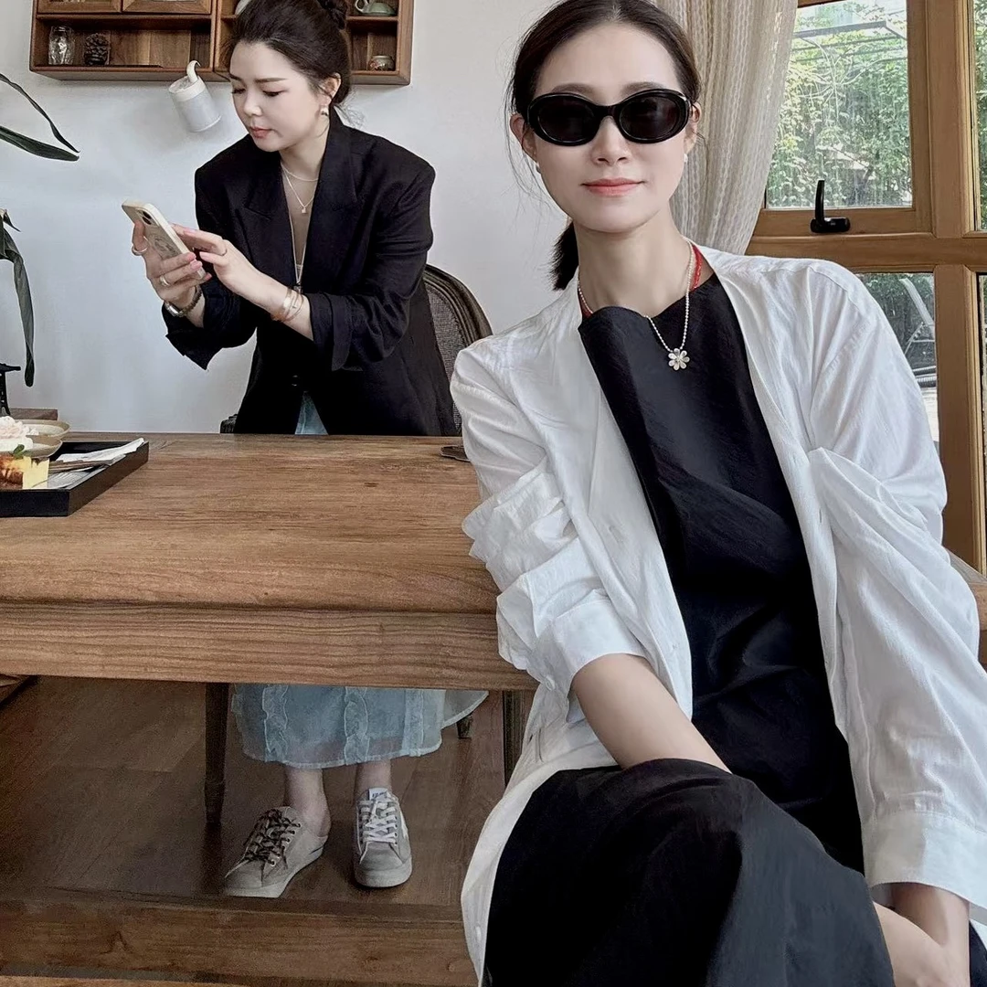 【丽姐女装】夏季轻薄人棉无领西装｜极简清爽氛围感穿搭W81092