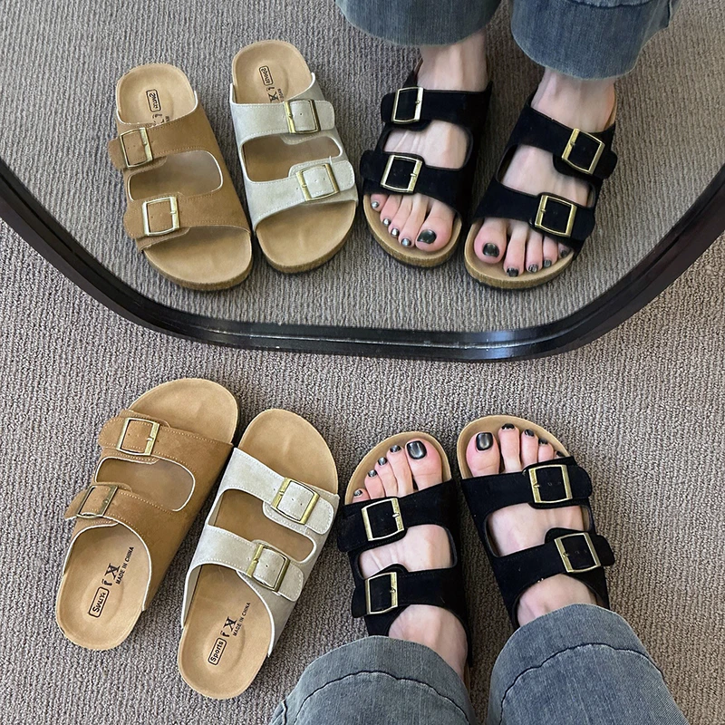 【FYZ】复古勃肯拖鞋女韩版夏外穿2025新款网红厚底休闲一字凉拖鞋