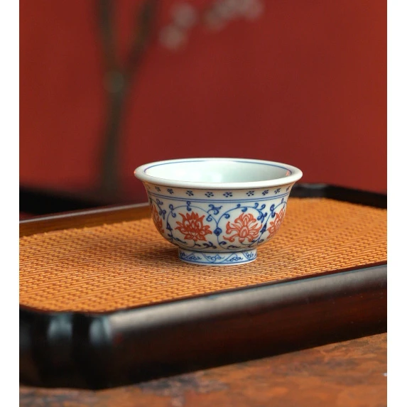 【小鱼专属】【景德镇雨溪山房】花心缠枝莲主人杯 yx10197