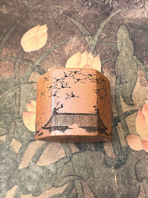 紫砂茶杯宜兴原矿全手工柴烧手工杯陶瓷刻绘主人杯蟹壳六方品茗杯