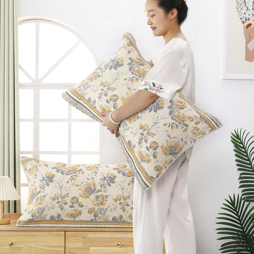 纯棉纱布汉麻枕巾透气枕头巾清爽一对装全棉四季盖巾