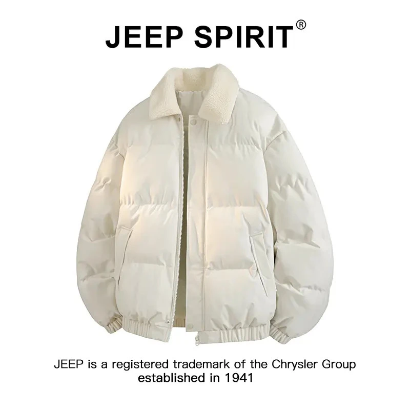 JEEPSPIRIT吉普美式休闲宽松翻领棉服男女款冬季高街纯色百搭外套