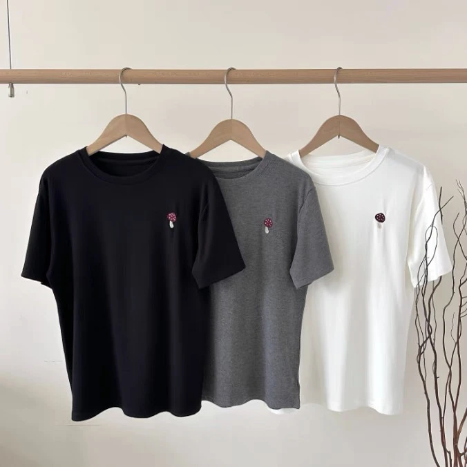 夏季新款福利 刺绣小标圆领打底短袖棉t90-145斤