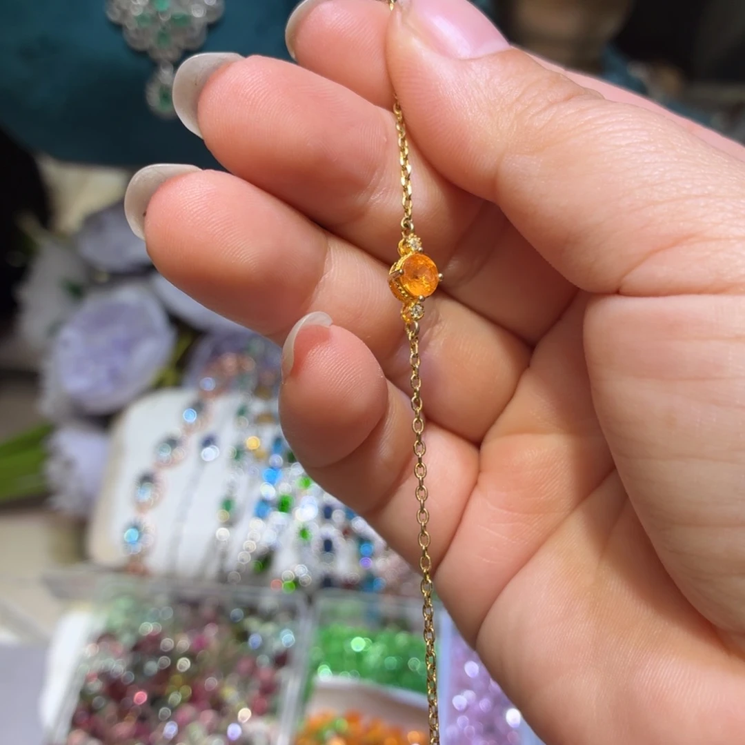 银S925镶嵌手链石榴石（芬达石）