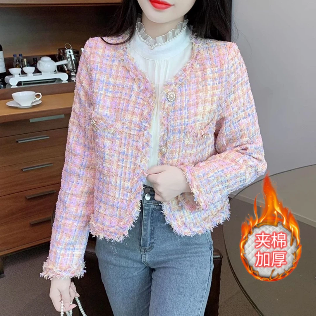 【现货+运费险】小香名媛风气质流苏长袖百搭短款粗花呢外套YY430