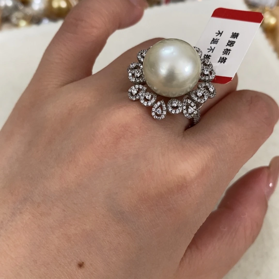 戒圈银S925镶嵌海水珍珠