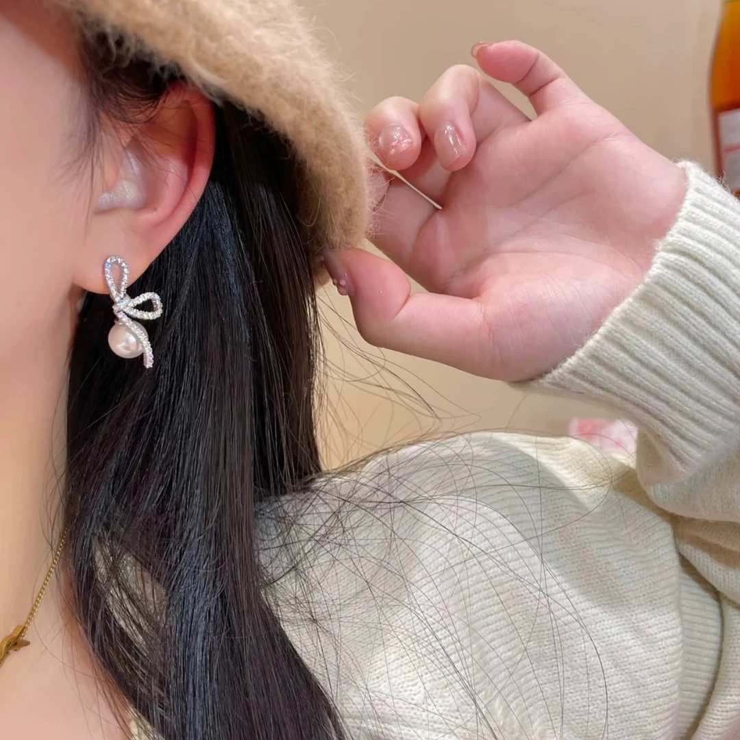 铜合金耳饰 7137 【蜜桃茶】法式百搭时尚 绝美蝴蝶结耳环女高级感