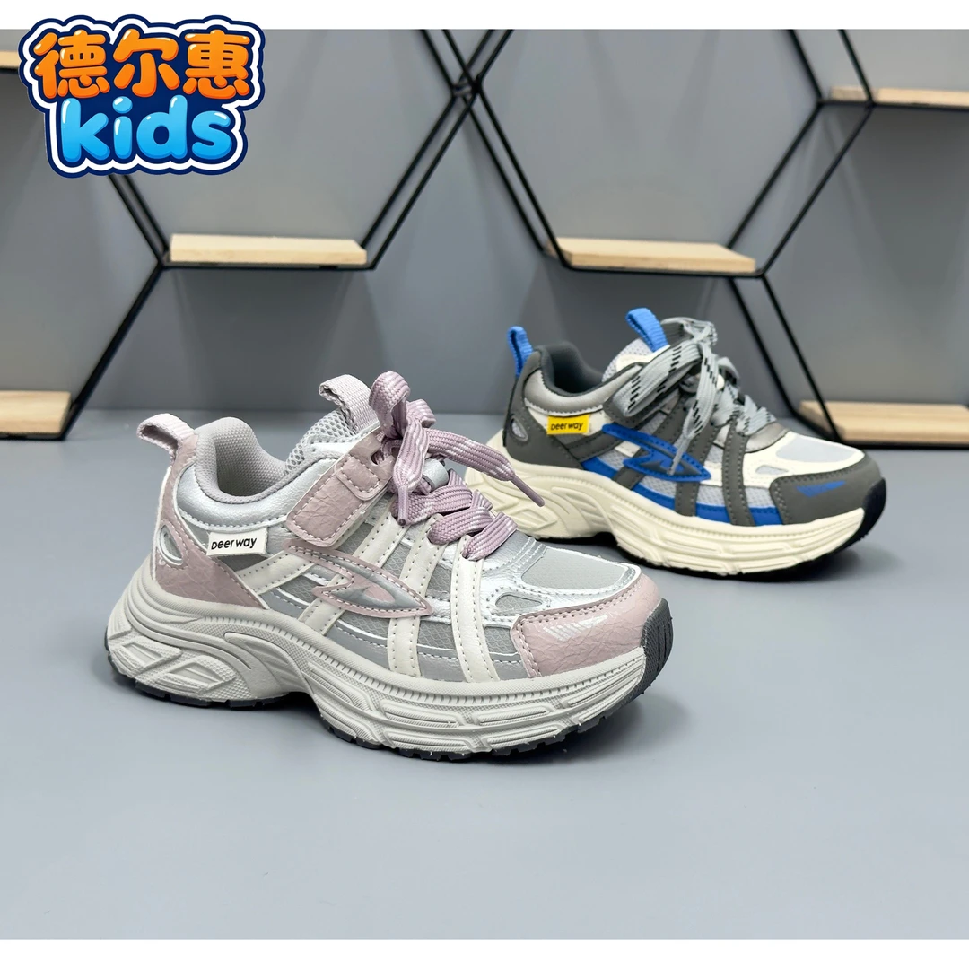 德尔惠皮面儿童时尚老爹鞋男童秋冬软底超轻女童运动鞋  28206