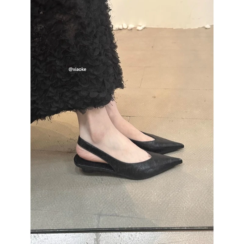 法式黑色包头凉鞋女百搭气质仙女坡跟鞋夏季单鞋时尚设计感