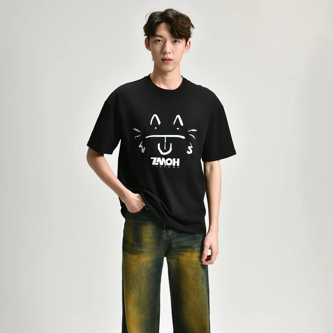 ZMOH新款高端设计师联名纯棉重磅短袖T恤国风印花款春夏秋打底衫