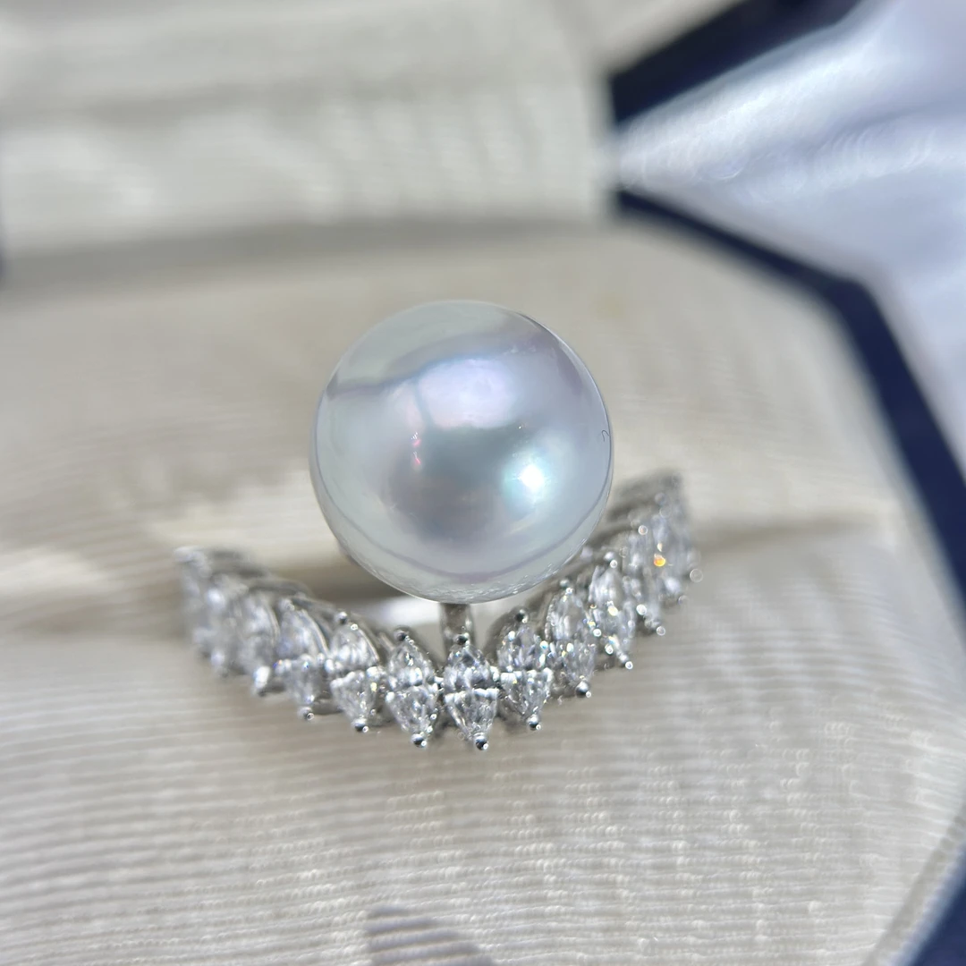 澳白 11-12mm  PT900 皇冠 海水珍珠戒指
