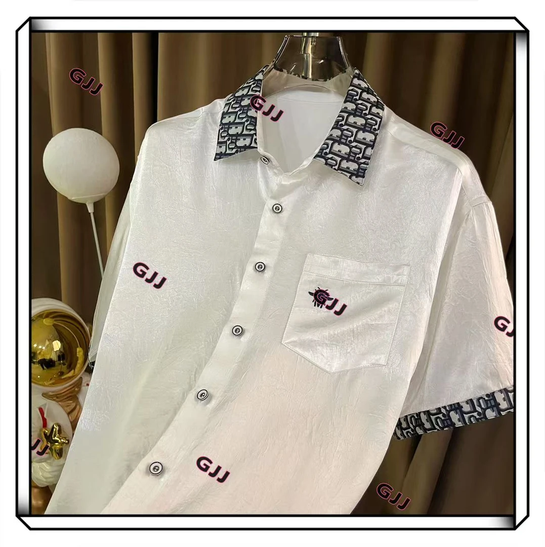 【GJJ】GZ-079//夏季新定-古法提花领刺绣蜂王标三醋酸T恤衬衫