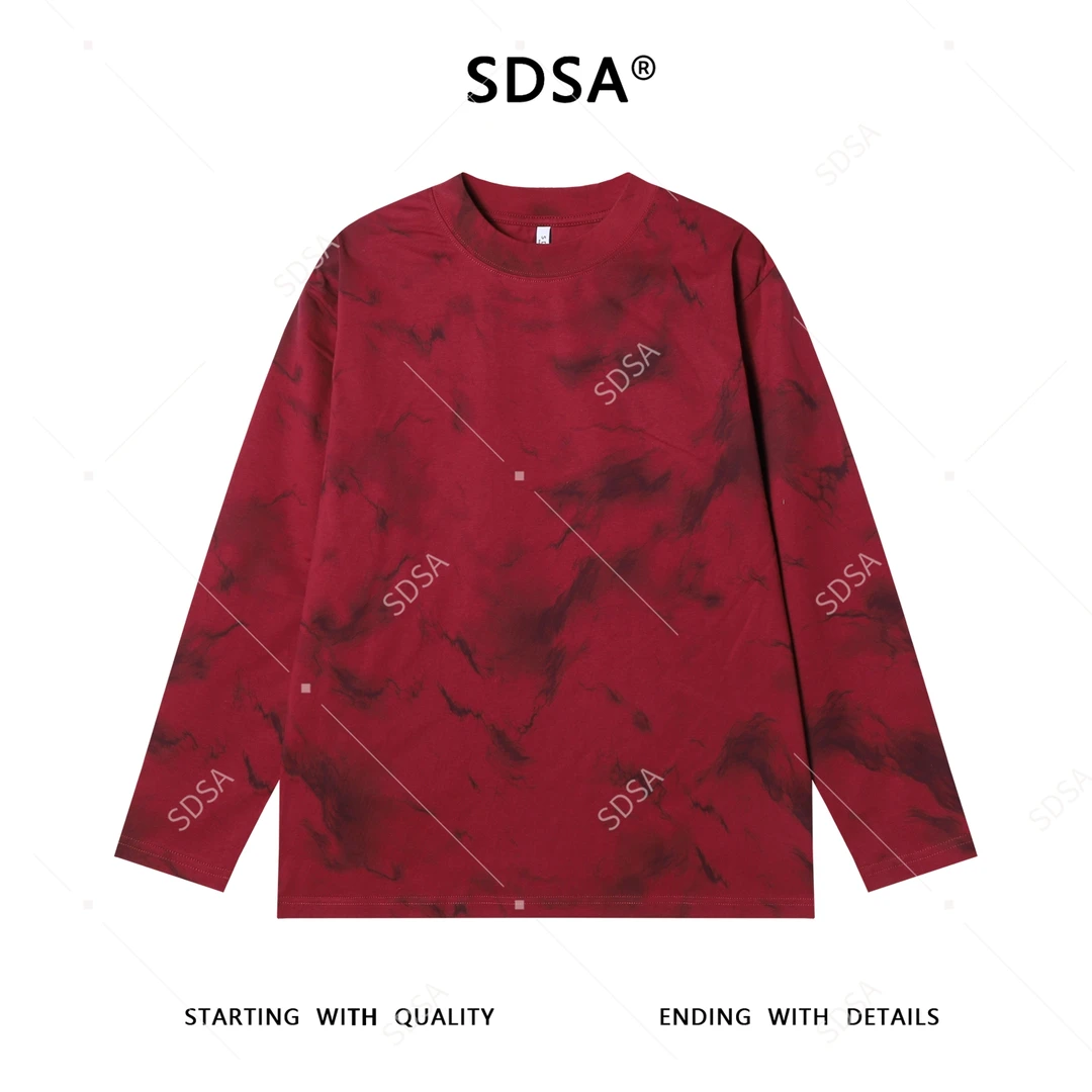 SDSA男士秋冬新款痞帅男装复古扎染晕染长袖T恤百搭时尚宽松上衣
