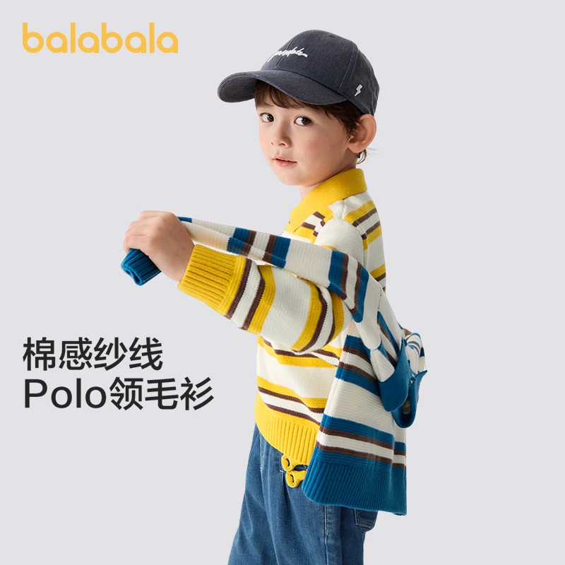 【巴拉巴拉】童装儿童毛衣男童女童条纹POLO领秋冬亲子装
