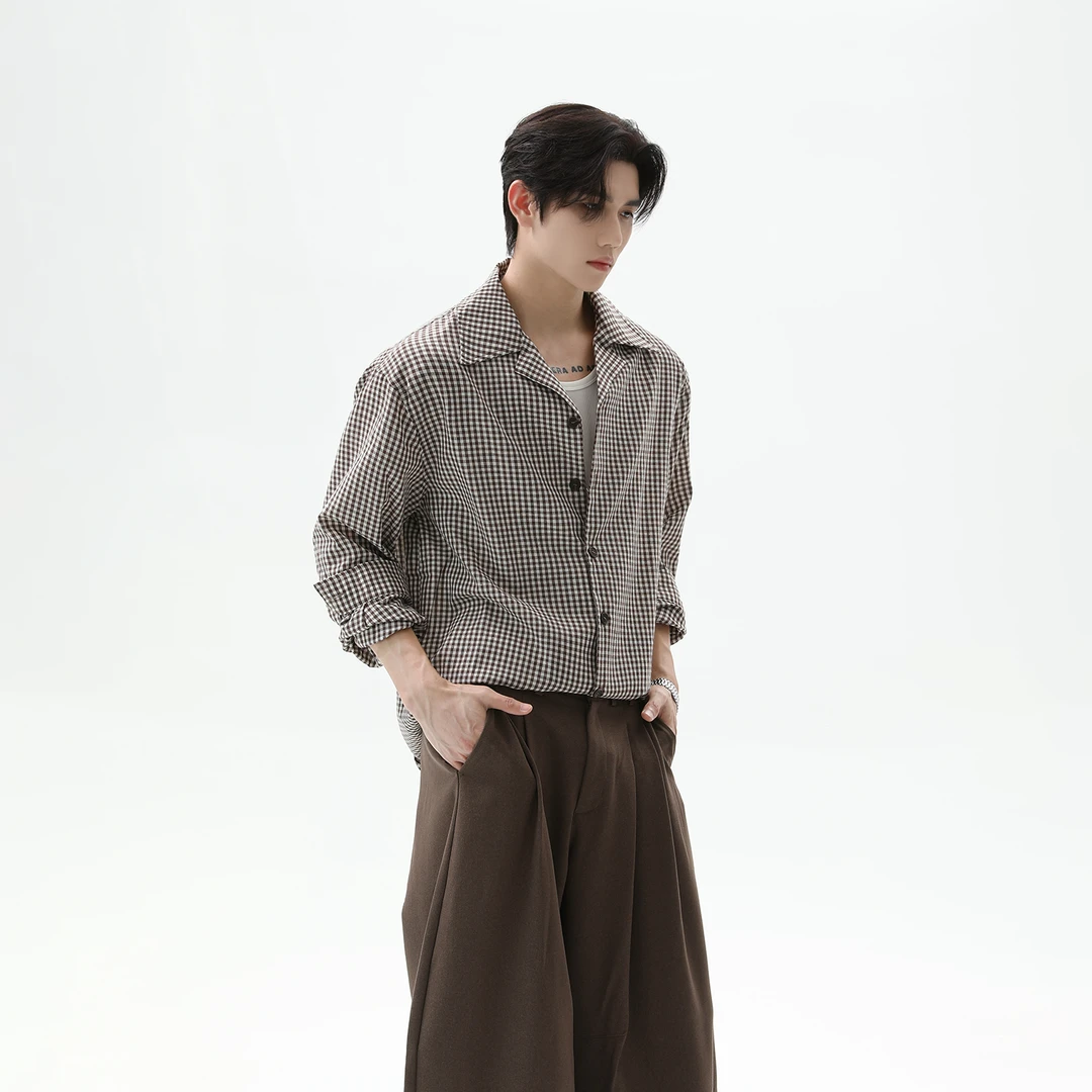 TURNTIDE 格纹衬衫复古美拉德风宽松男休闲百搭撞色长袖衬衣外套