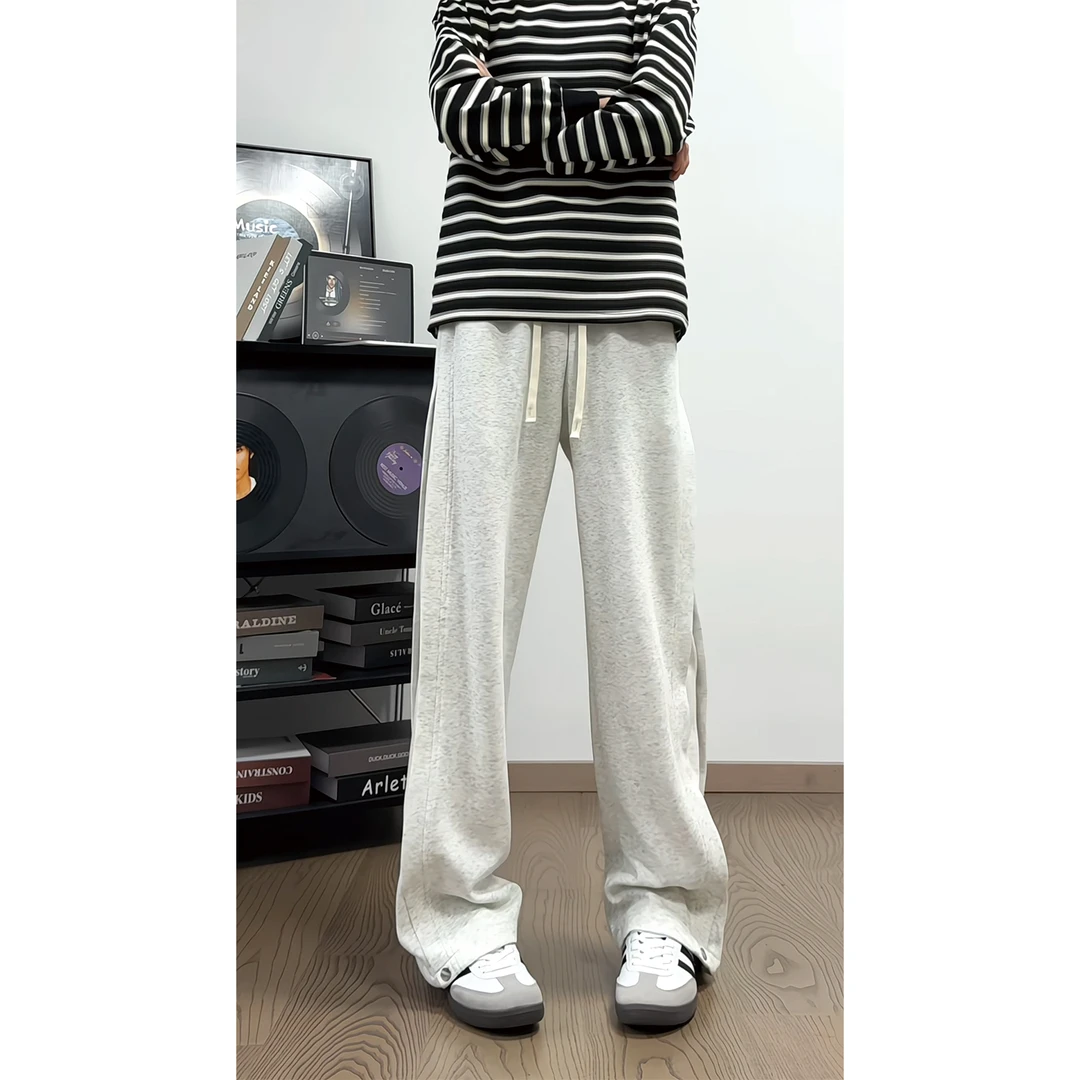 分叉拼接运动卫裤男款秋季美式潮牌情侣阔腿裤设计感显瘦微喇裤子