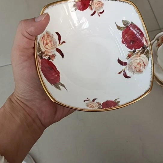 新疆西藏拍10个包邮金秋玫瑰手工拍金口径13.7厘米高4厘米四角碗