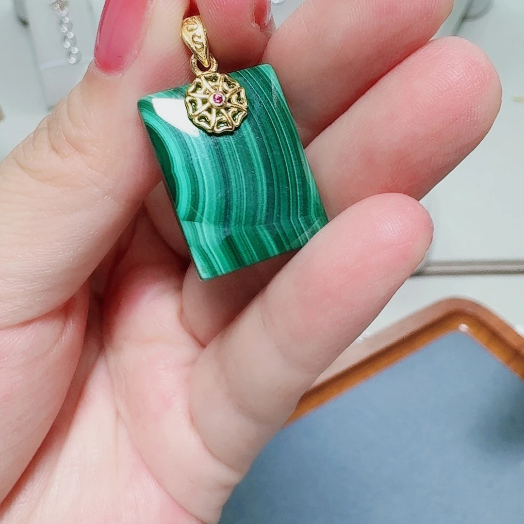 孔雀石银S925镶嵌吊坠(不含链)吊坠