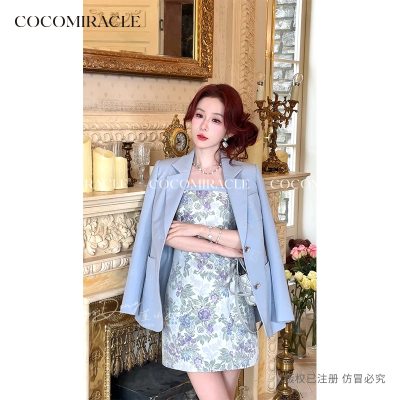 董小姐【繁华印象】新款套装立体蝴蝶西装+复古花朵吊带裙TZ810