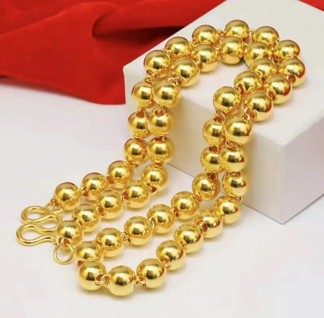 合金项链 经典圆珠卡12项链男士百搭金色项链亮面