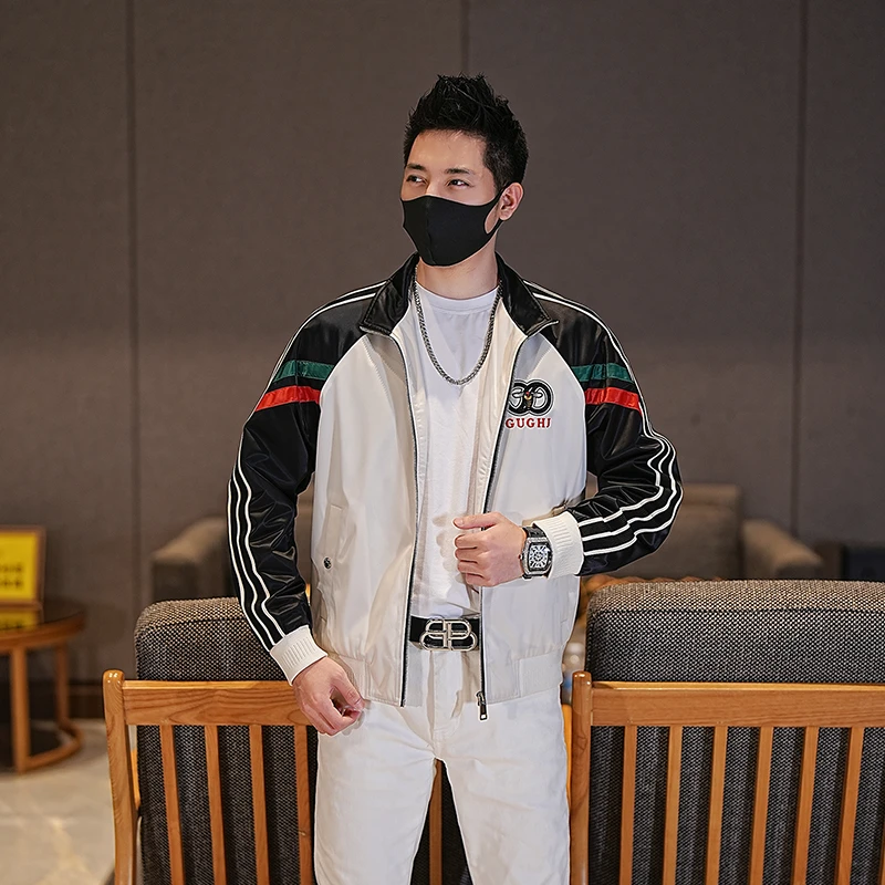 2025秋季时尚百搭潮牌字母刺绣夹克男士潮流个性帅气修身夹克外套