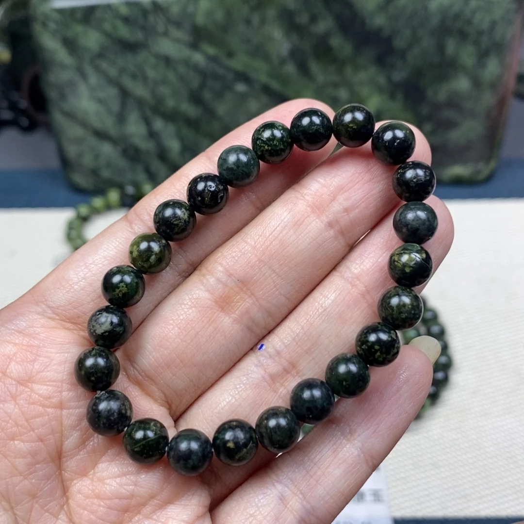 未镶嵌蛇纹石玉手链药王石8mm，微瑕