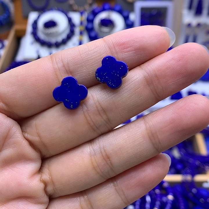 青金石银S925镶嵌耳钉