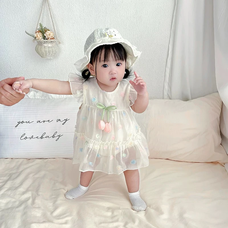 婴儿包屁衣夏季薄款女宝宝夏装网纱飞袖包屁裙洋气小女孩公主裙子