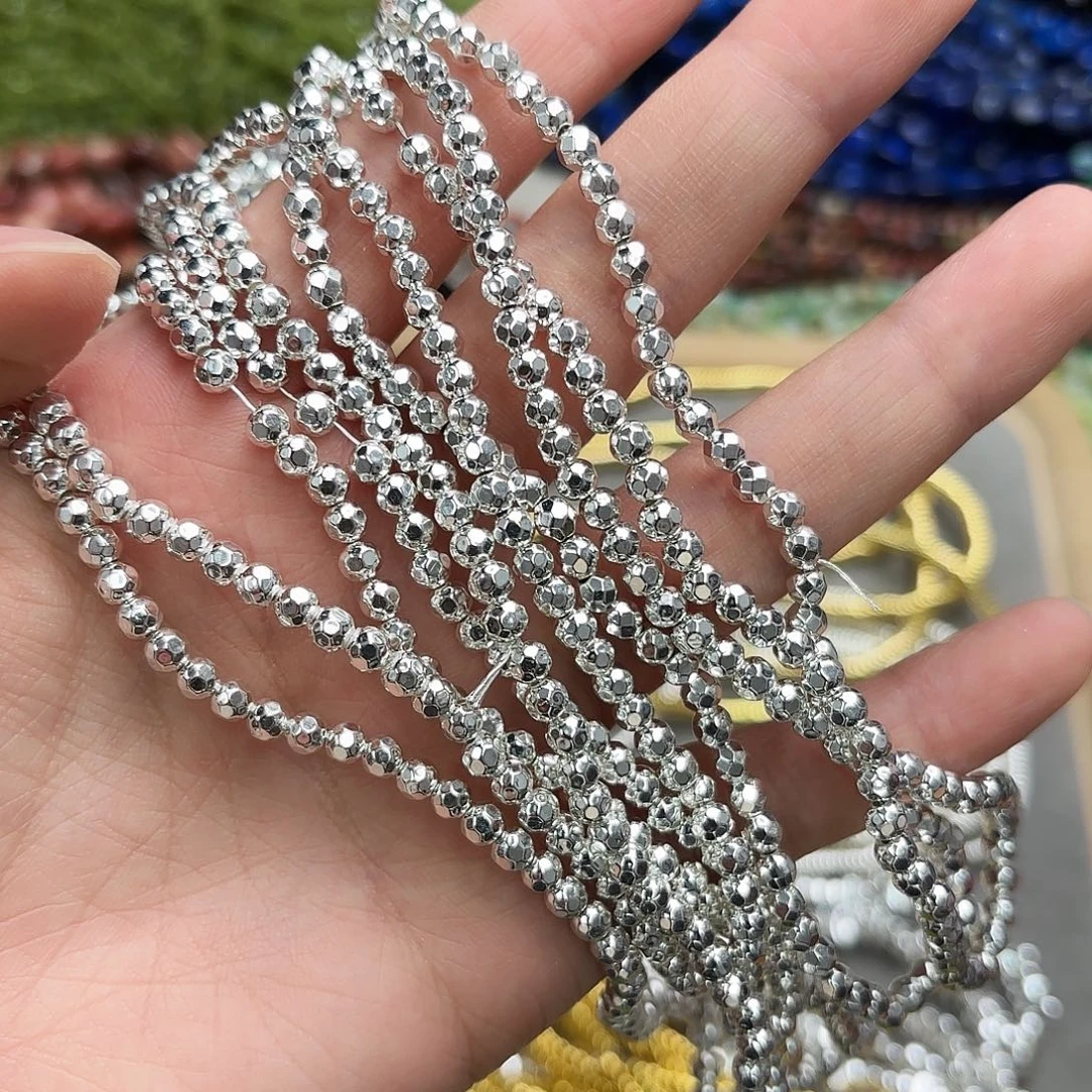 玛瑙/玉髓未镶嵌珠宝半成品卡4黑胆银色蹦迪珠一条